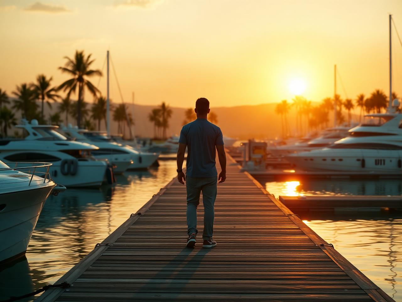 Ein Digital Human steht auf dem Steg der Sunset Marina